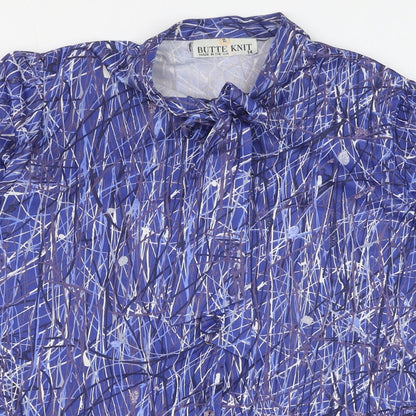 Butte Knit Womens Blue Geometric Polyester Basic Button-Up Size 14 Round Neck