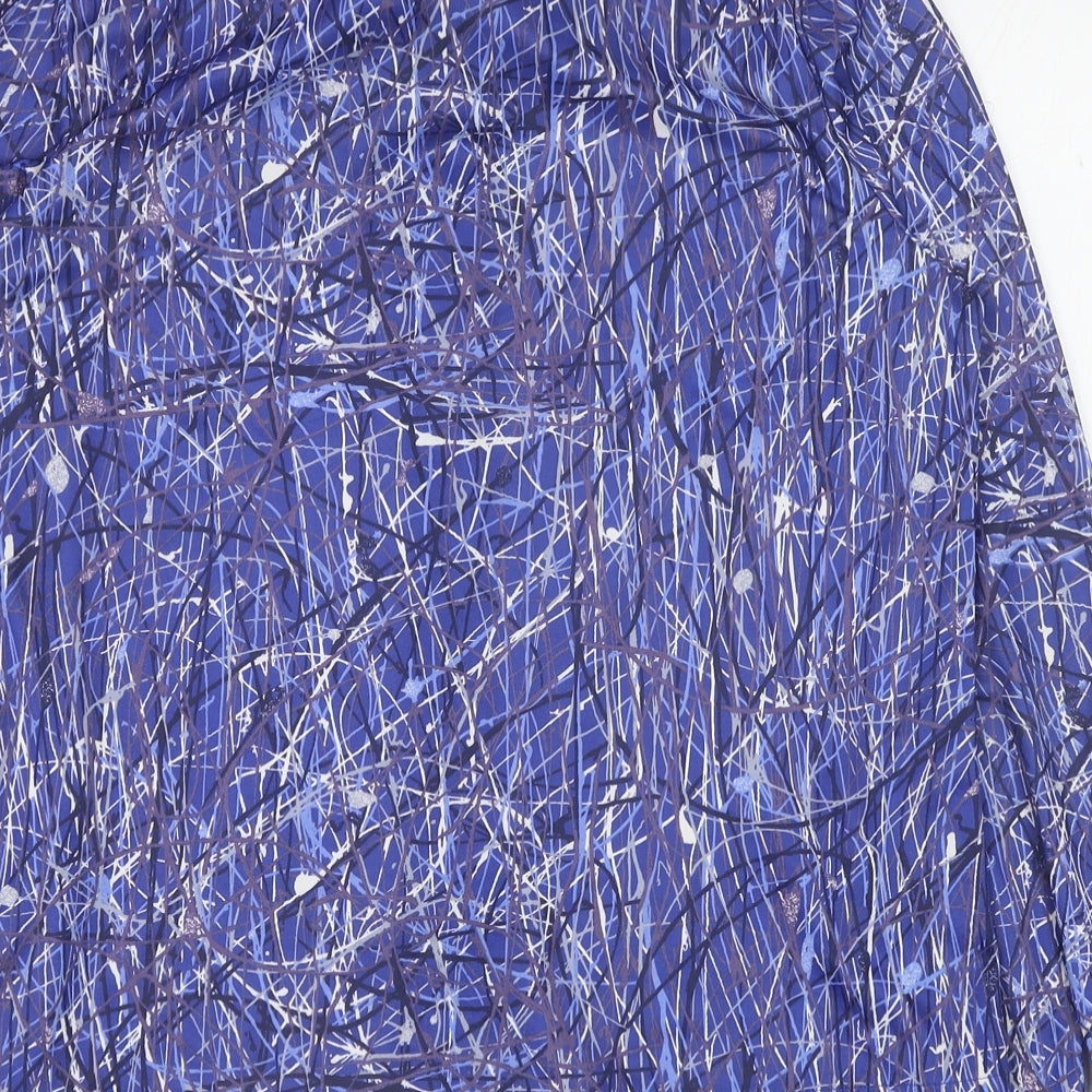 Butte Knit Womens Blue Geometric Polyester Basic Button-Up Size 14 Round Neck