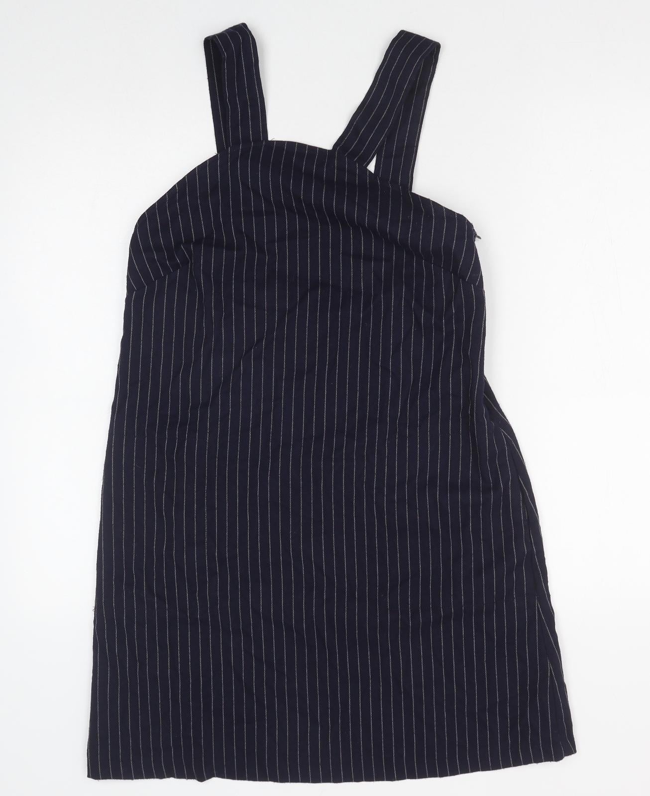 Cooperative Womens Blue Striped Polyester Tank Dress Size M Square Neck Zip