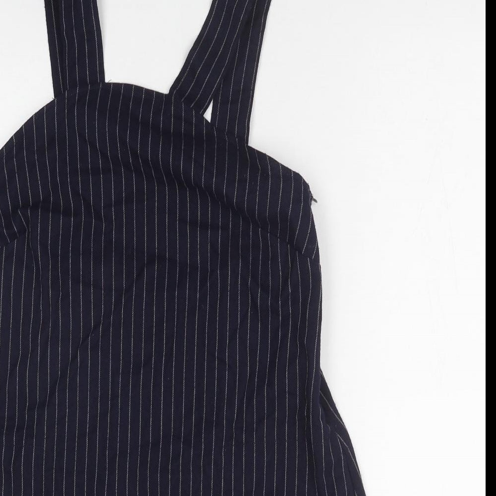 Cooperative Womens Blue Striped Polyester Tank Dress Size M Square Neck Zip