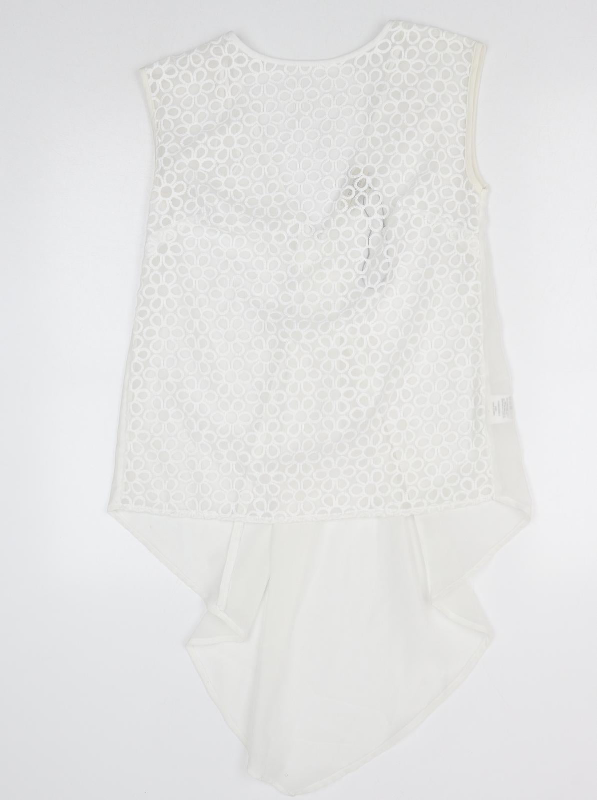 Papaya Womens White Floral Polyester Basic Tank Size 8 Round Neck - Dipped Hem