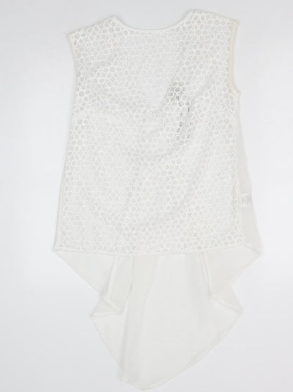 Papaya Womens White Floral Polyester Basic Tank Size 8 Round Neck - Dipped Hem