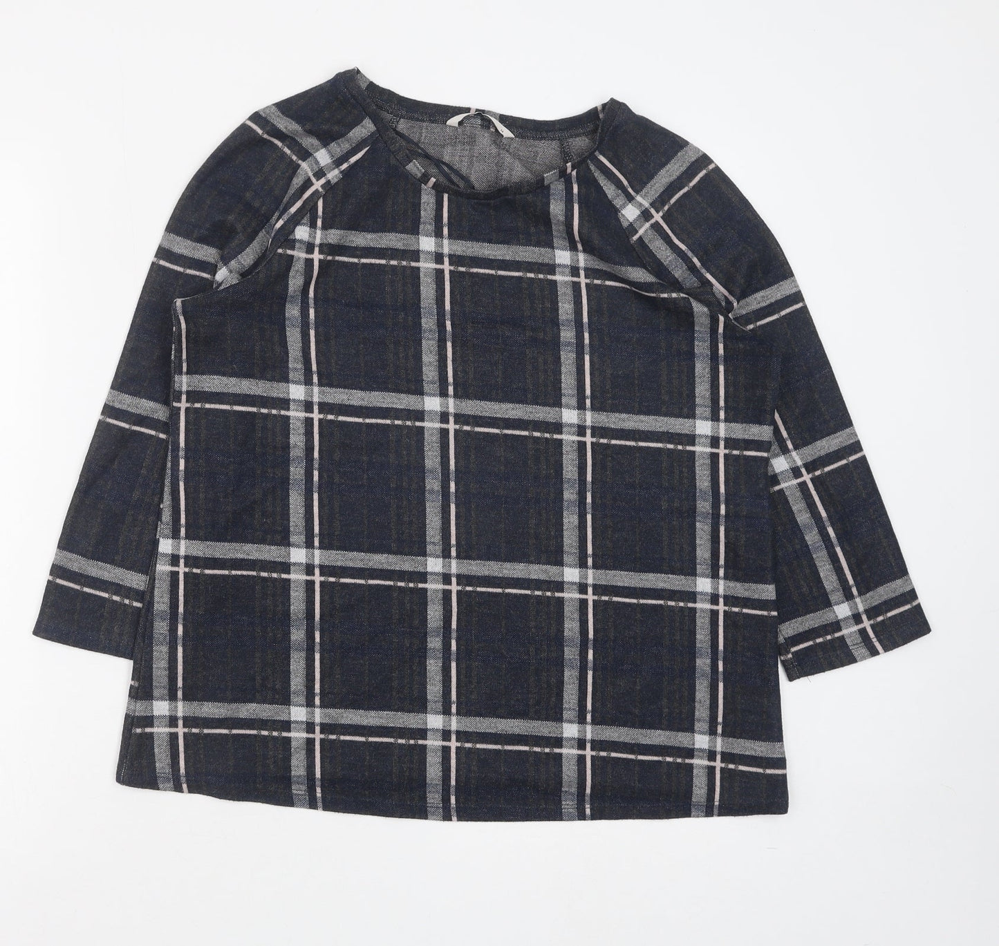 TU Womens Black Plaid Polyester Basic Blouse Size 14 Scoop Neck