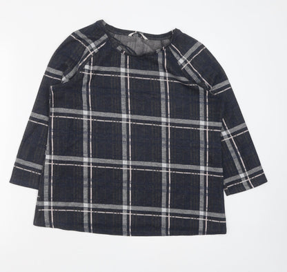 TU Womens Black Plaid Polyester Basic Blouse Size 14 Scoop Neck