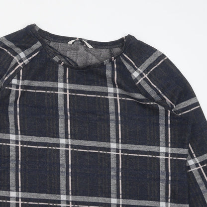 TU Womens Black Plaid Polyester Basic Blouse Size 14 Scoop Neck