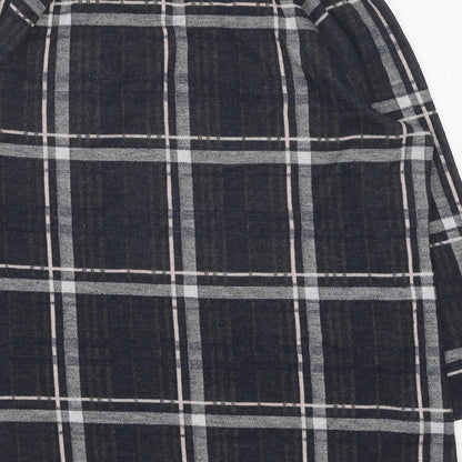 TU Womens Black Plaid Polyester Basic Blouse Size 14 Scoop Neck