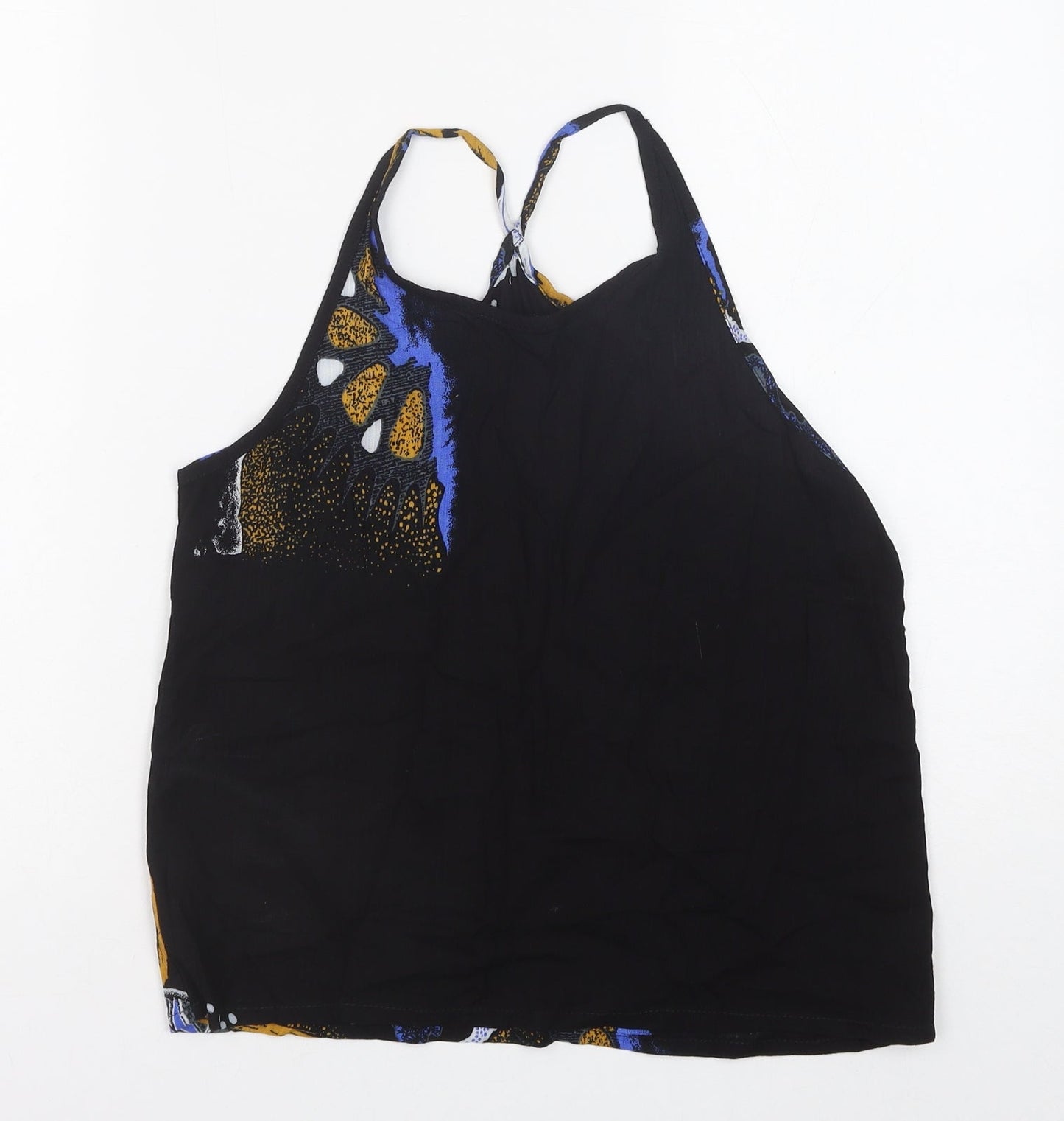 OCEAN Womens Black Geometric Cotton Camisole Tank Size L Scoop Neck - Racerback