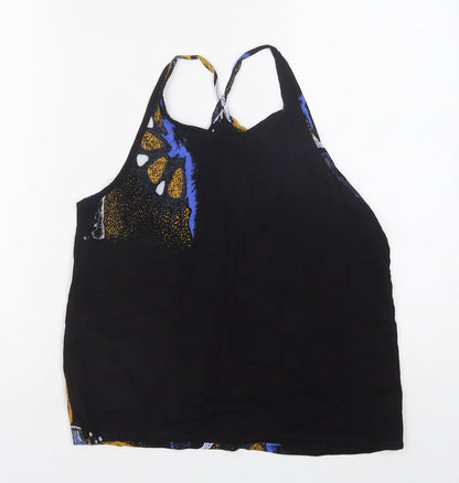 OCEAN Womens Black Geometric Cotton Camisole Tank Size L Scoop Neck - Racerback