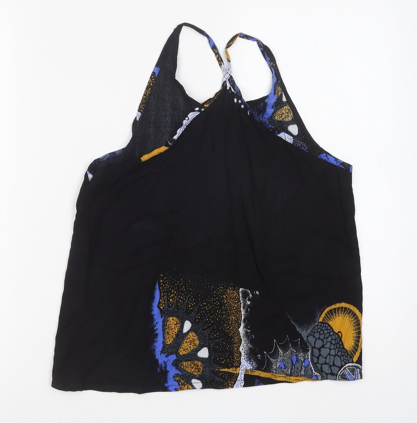 OCEAN Womens Black Geometric Cotton Camisole Tank Size L Scoop Neck - Racerback