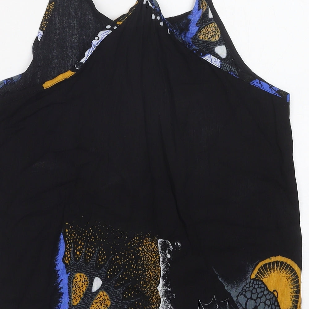 OCEAN Womens Black Geometric Cotton Camisole Tank Size L Scoop Neck - Racerback