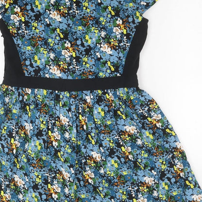 Therapy Womens Blue Floral Polyester Fit & Flare Size 12 Round Neck Zip