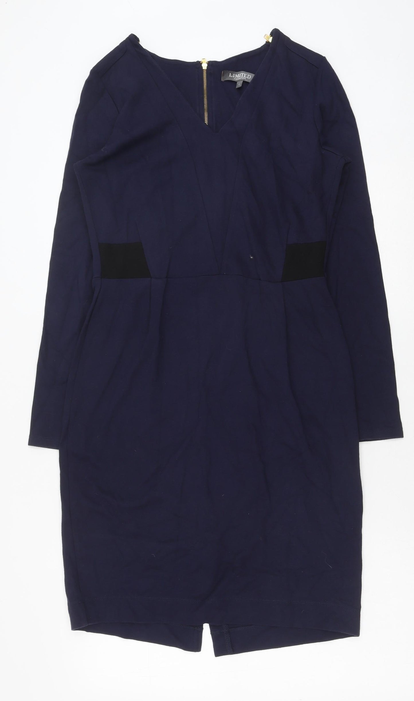 Debenhams Womens Blue Viscose Pencil Dress Size 12 V-Neck Zip