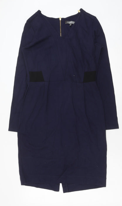 Debenhams Womens Blue Viscose Pencil Dress Size 12 V-Neck Zip