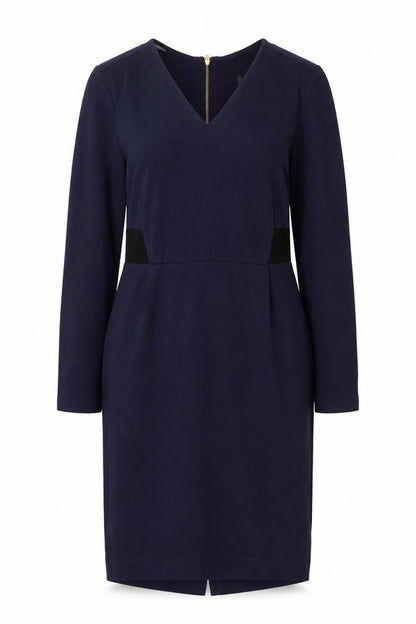 Debenhams Womens Blue Viscose Pencil Dress Size 12 V-Neck Zip