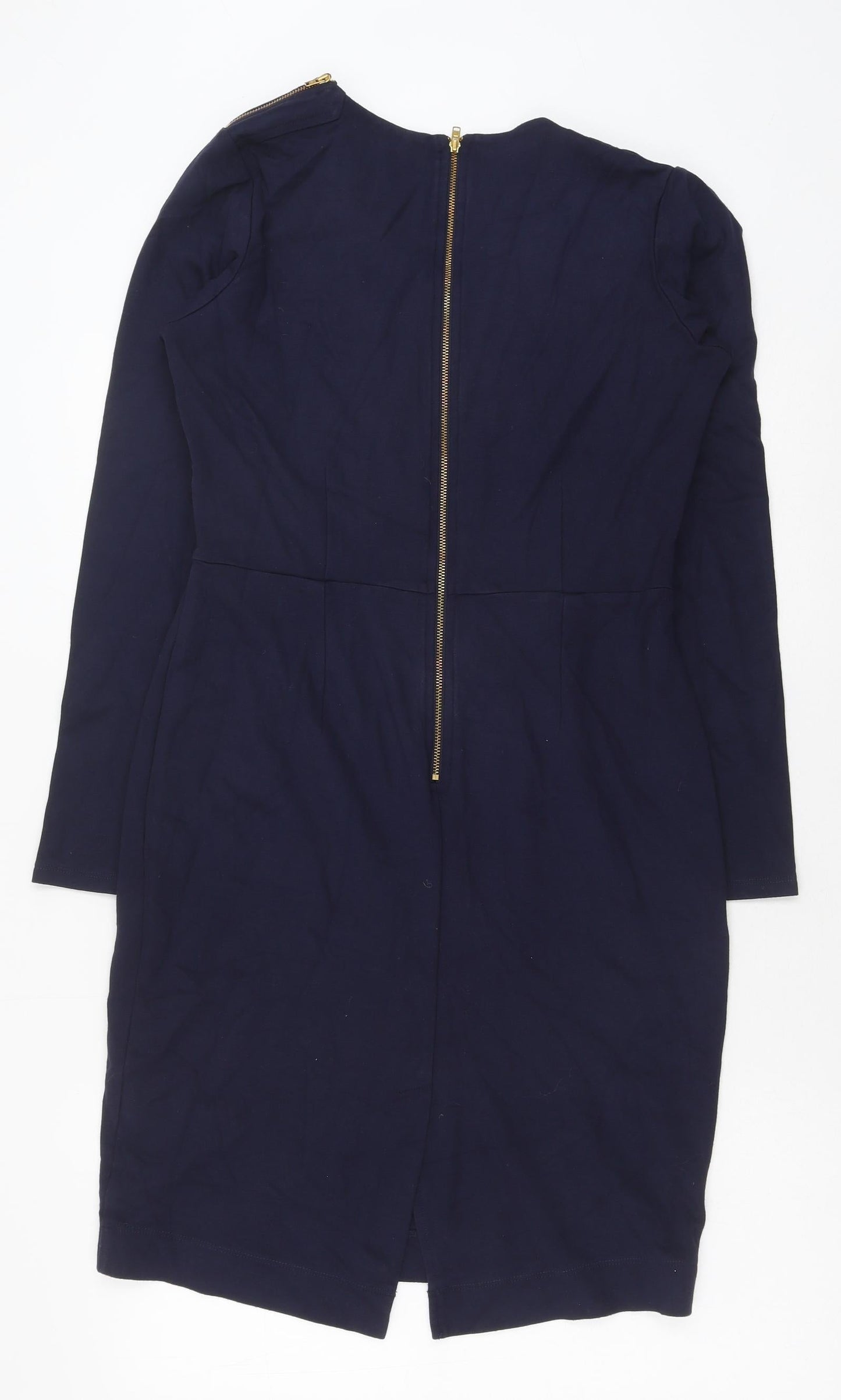 Debenhams Womens Blue Viscose Pencil Dress Size 12 V-Neck Zip