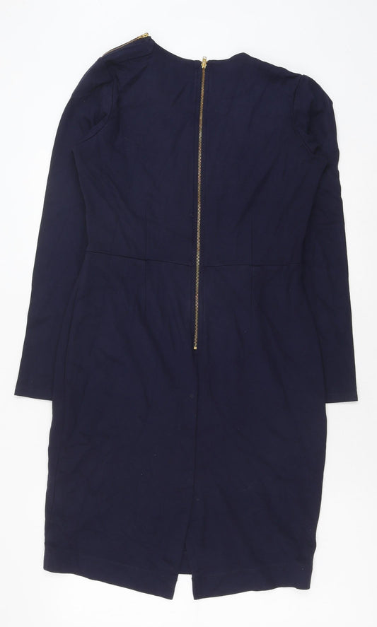 Debenhams Womens Blue Viscose Pencil Dress Size 12 V-Neck Zip