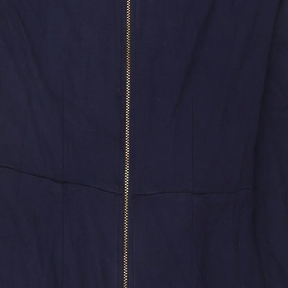 Debenhams Womens Blue Viscose Pencil Dress Size 12 V-Neck Zip