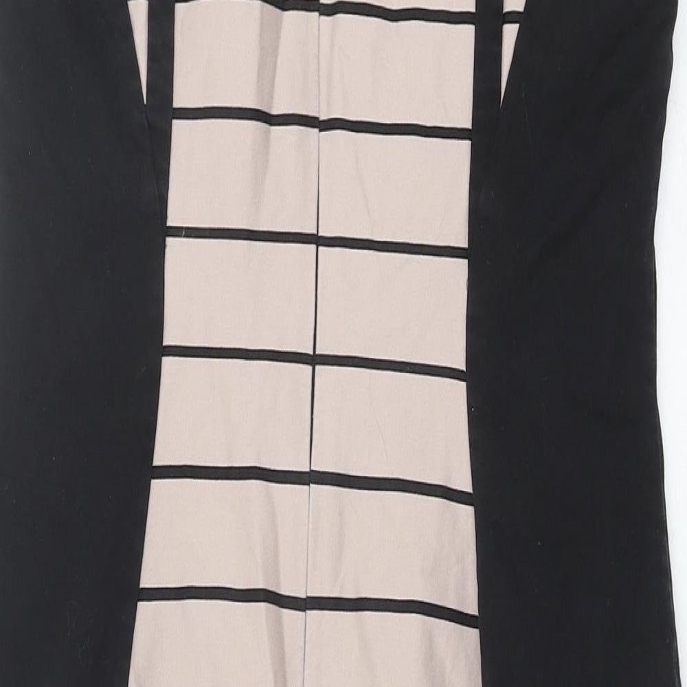 Marks and Spencer Womens Black Striped Cotton Pencil Dress Size 12 Round Neck Zip