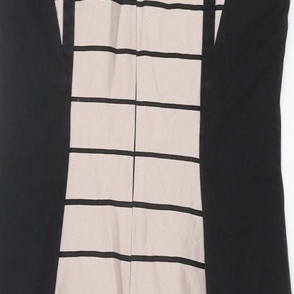 Marks and Spencer Womens Black Striped Cotton Pencil Dress Size 12 Round Neck Zip