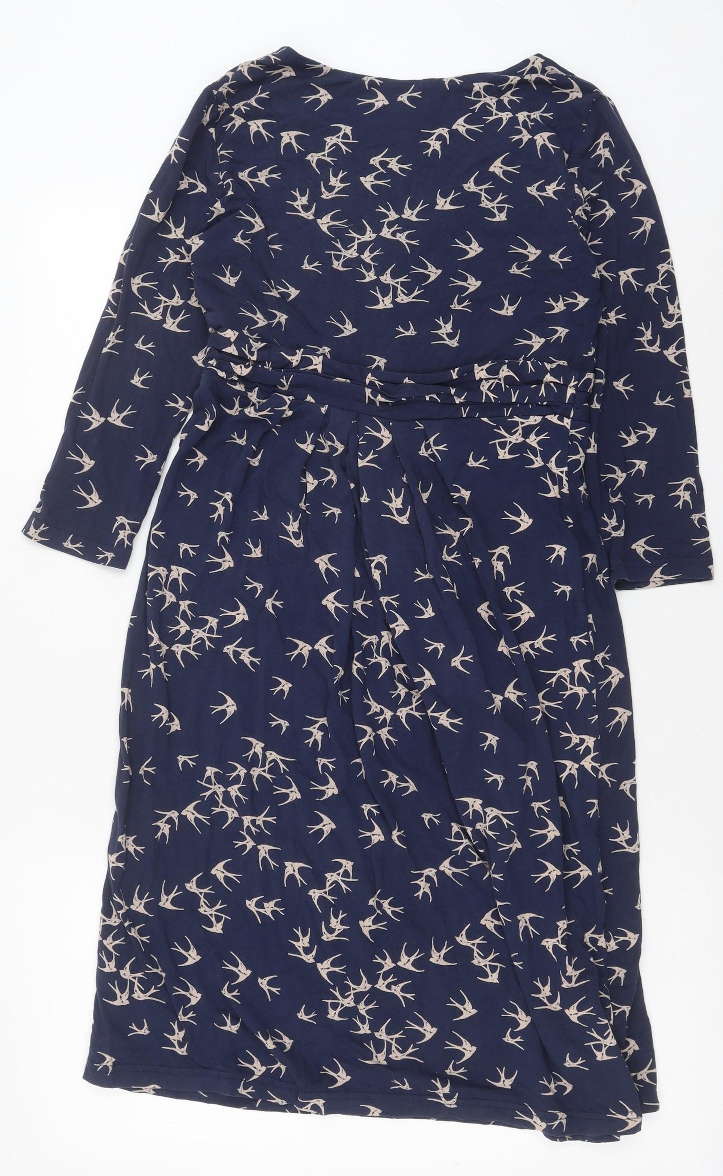 Monsoon Womens Blue Geometric Viscose A-Line Size 10 V-Neck Pullover - Birds