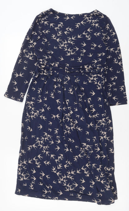 Monsoon Womens Blue Geometric Viscose A-Line Size 10 V-Neck Pullover - Birds