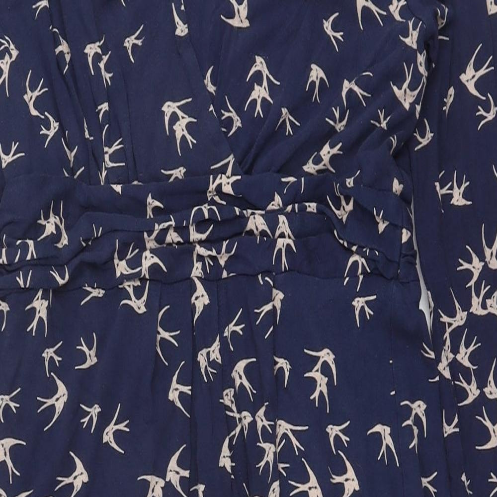 Monsoon Womens Blue Geometric Viscose A-Line Size 10 V-Neck Pullover - Birds