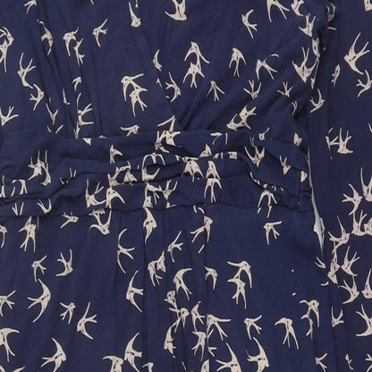 Monsoon Womens Blue Geometric Viscose A-Line Size 10 V-Neck Pullover - Birds