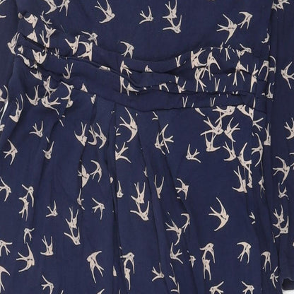 Monsoon Womens Blue Geometric Viscose A-Line Size 10 V-Neck Pullover - Birds