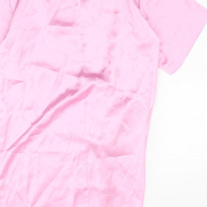 Zara Womens Pink Polyester T-Shirt Dress Size M Crew Neck Zip - Twist Detail