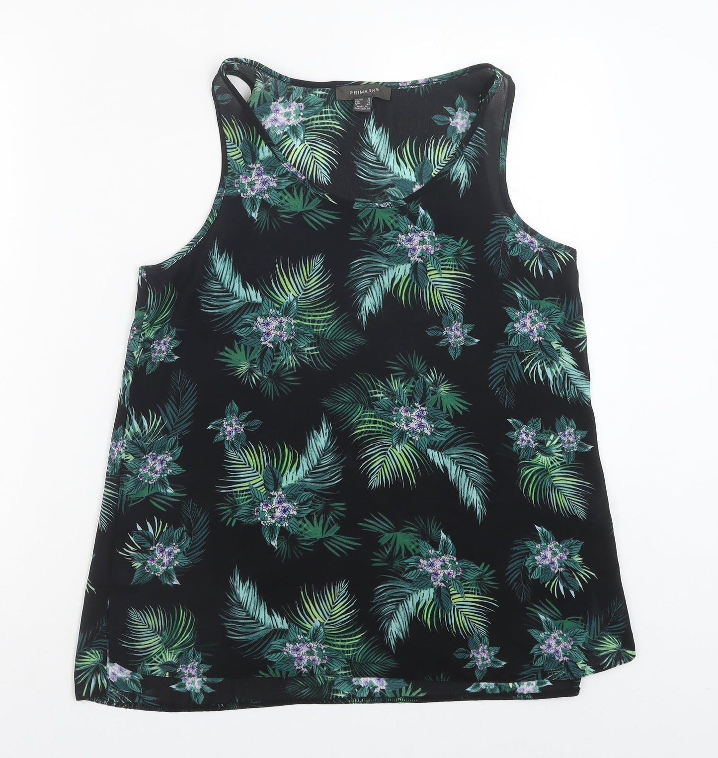 Primark Womens Green Floral Polyester Basic Tank Size 10 Scoop Neck - Leaf Print