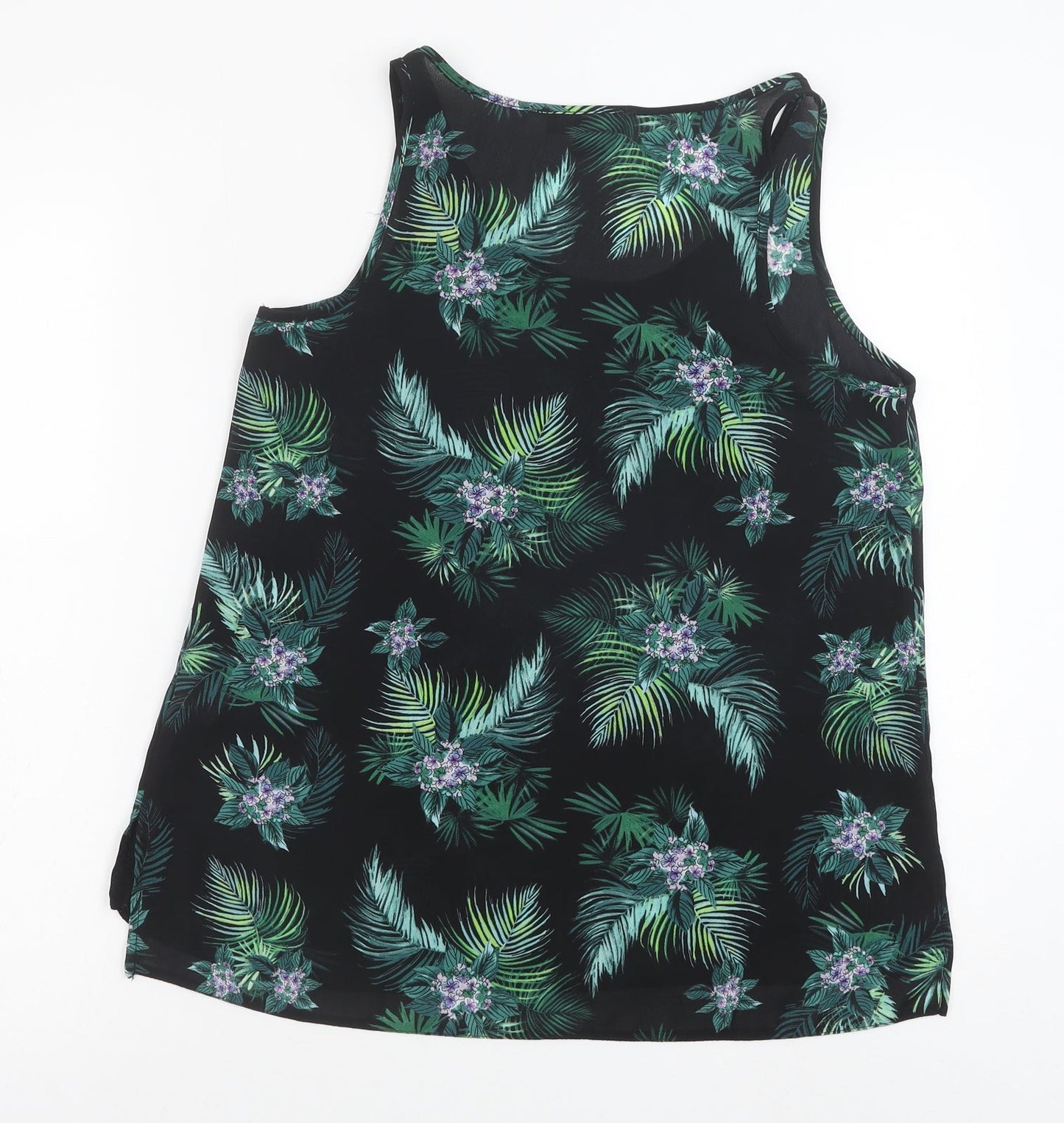 Primark Womens Green Floral Polyester Basic Tank Size 10 Scoop Neck - Leaf Print