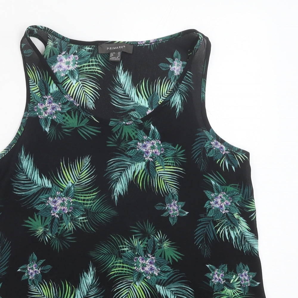 Primark Womens Green Floral Polyester Basic Tank Size 10 Scoop Neck - Leaf Print