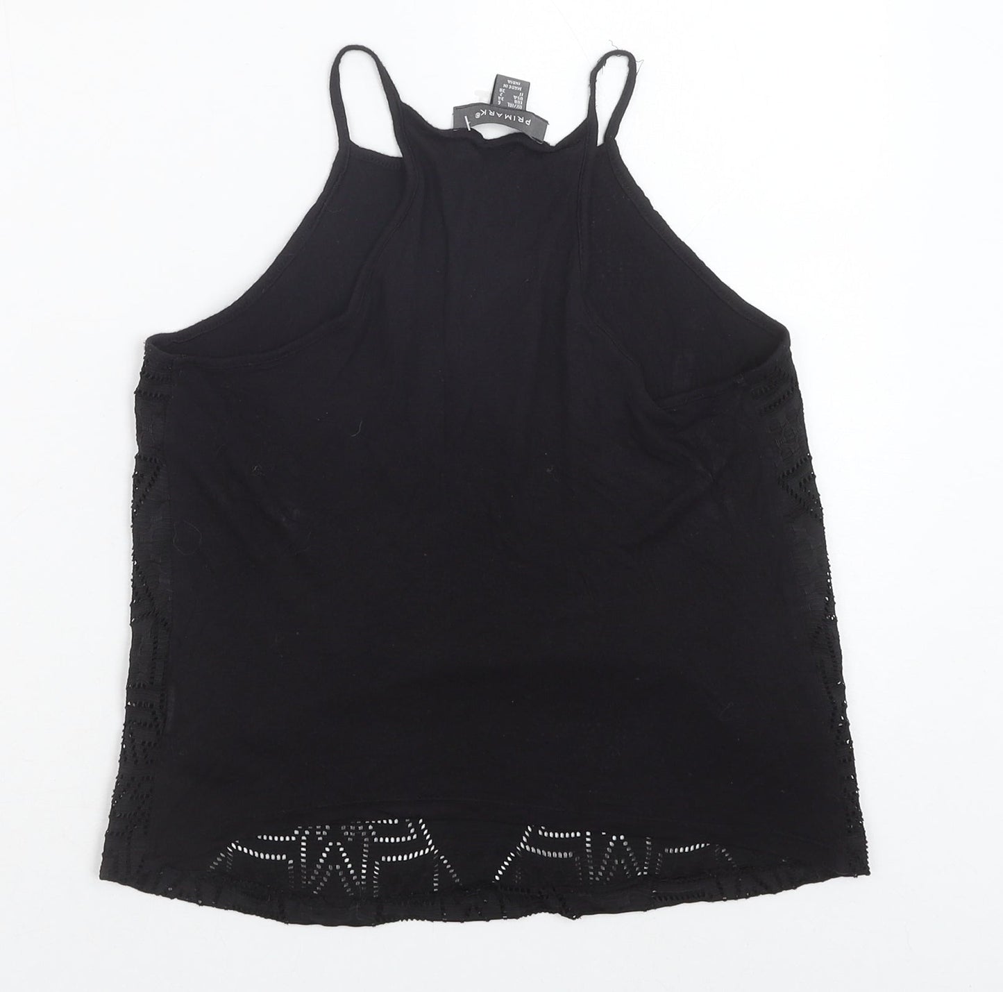 Primark Womens Black Geometric Polyester Basic Tank Size 6 Round Neck