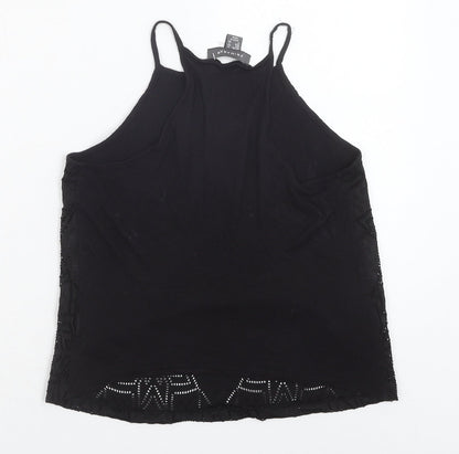 Primark Womens Black Geometric Polyester Basic Tank Size 6 Round Neck