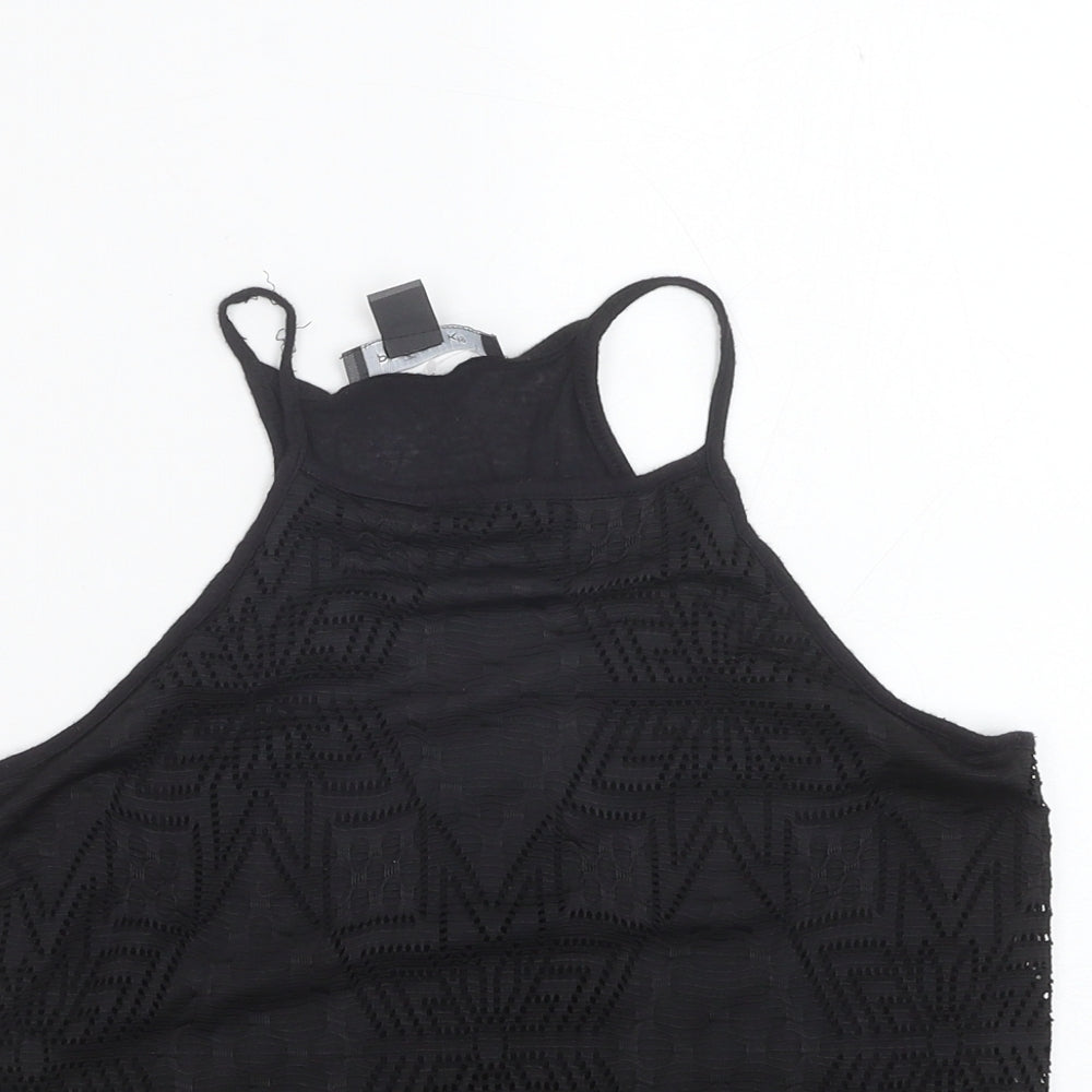 Primark Womens Black Geometric Polyester Basic Tank Size 6 Round Neck