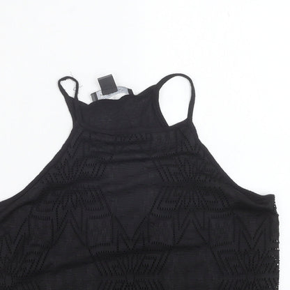 Primark Womens Black Geometric Polyester Basic Tank Size 6 Round Neck