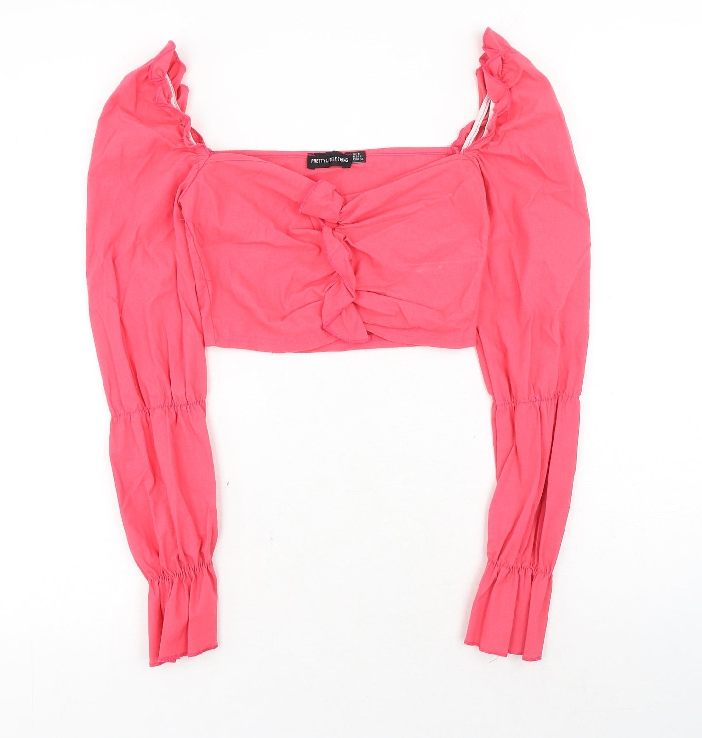 Womens UK Size 6 PRETTYLITTLETHING Pink Cropped Blouse