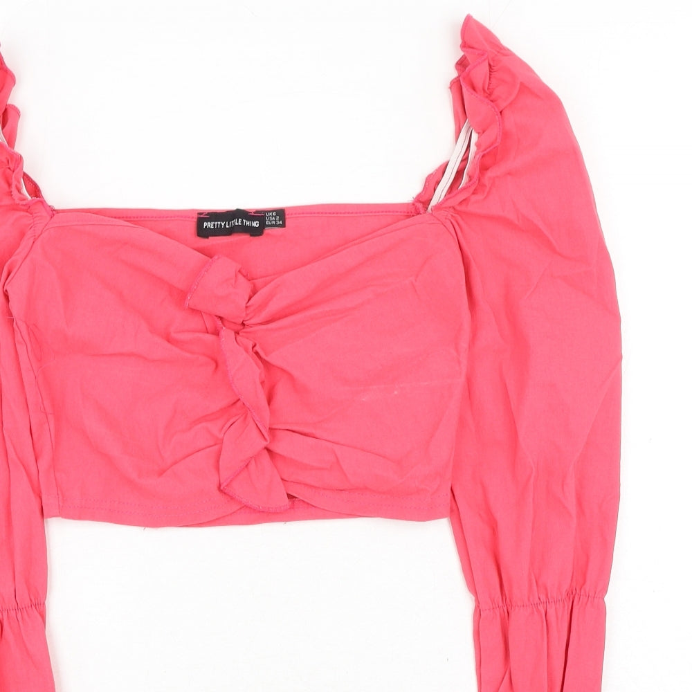 Womens UK Size 6 PRETTYLITTLETHING Pink Cropped Blouse