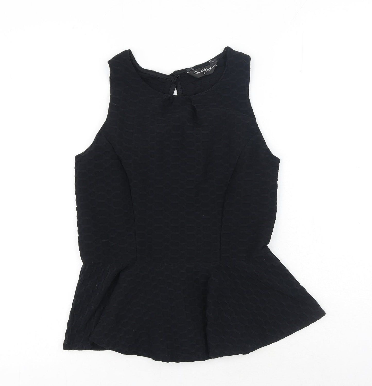 Miss Selfridge Womens Black Polyester Basic Blouse Size 10 Round Neck