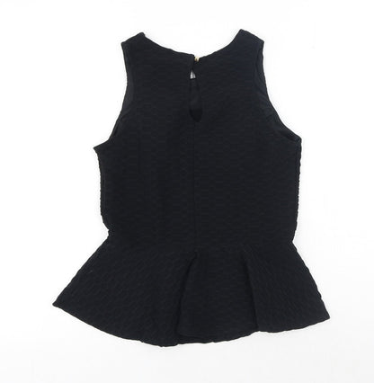 Miss Selfridge Womens Black Polyester Basic Blouse Size 10 Round Neck