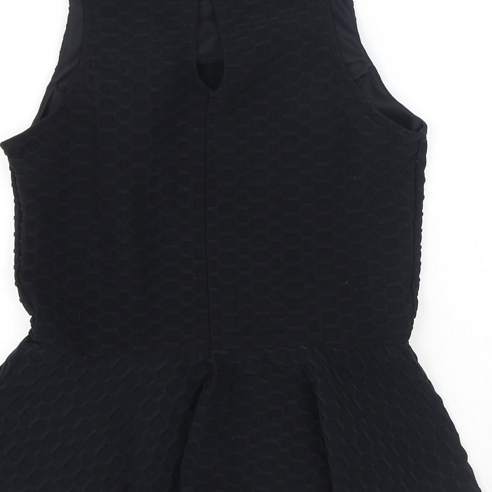 Miss Selfridge Womens Black Polyester Basic Blouse Size 10 Round Neck