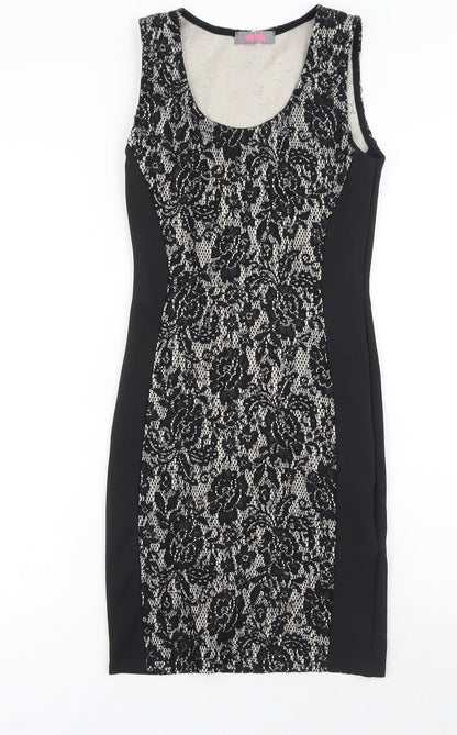 Agenda Womens Black Floral Polyester Pencil Dress Size 8 Scoop Neck Pullover