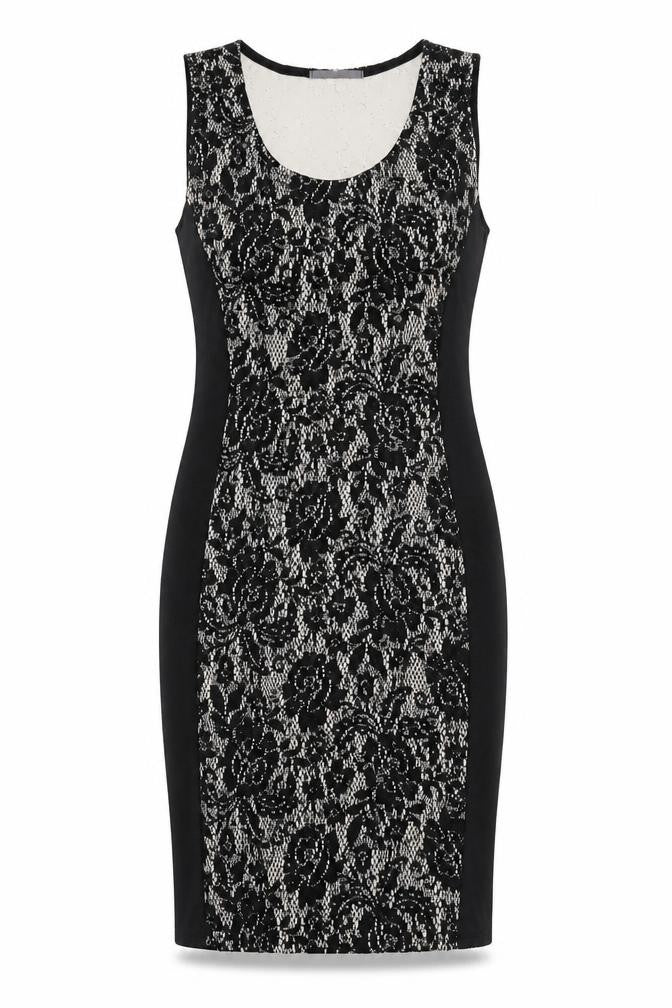 Agenda Womens Black Floral Polyester Pencil Dress Size 8 Scoop Neck Pullover