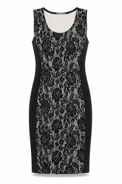 Agenda Womens Black Floral Polyester Pencil Dress Size 8 Scoop Neck Pullover