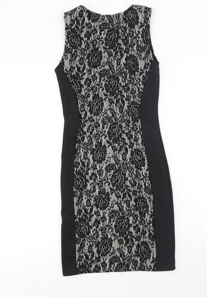 Agenda Womens Black Floral Polyester Pencil Dress Size 8 Scoop Neck Pullover