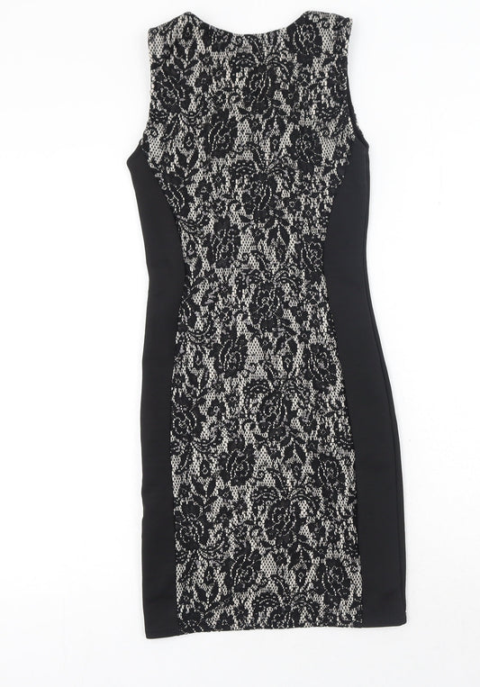 Agenda Womens Black Floral Polyester Pencil Dress Size 8 Scoop Neck Pullover