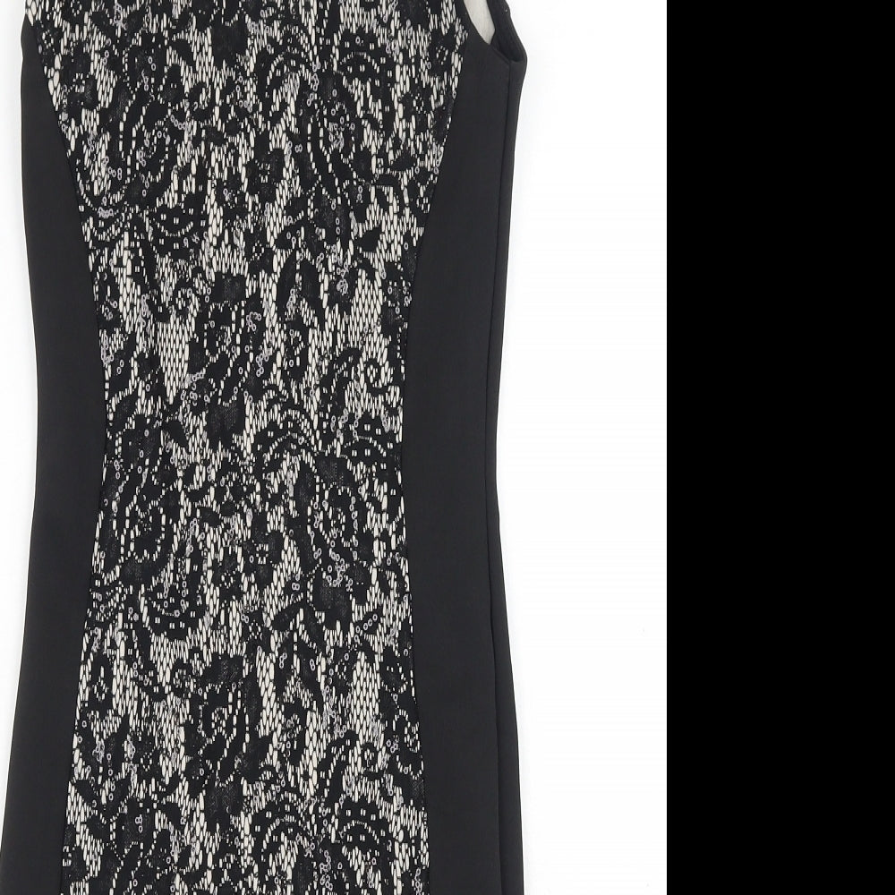 Agenda Womens Black Floral Polyester Pencil Dress Size 8 Scoop Neck Pullover