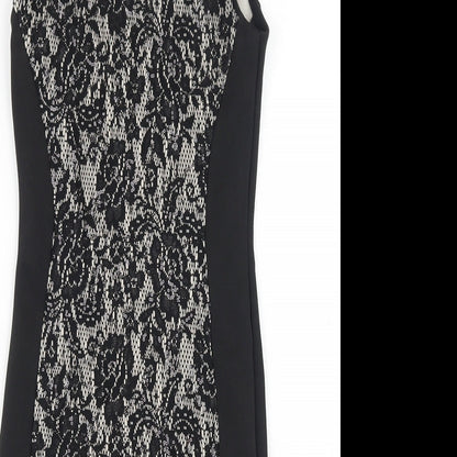 Agenda Womens Black Floral Polyester Pencil Dress Size 8 Scoop Neck Pullover