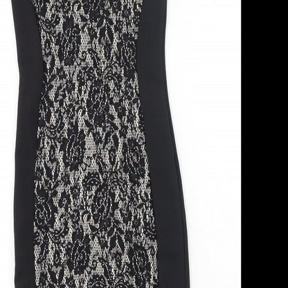 Agenda Womens Black Floral Polyester Pencil Dress Size 8 Scoop Neck Pullover