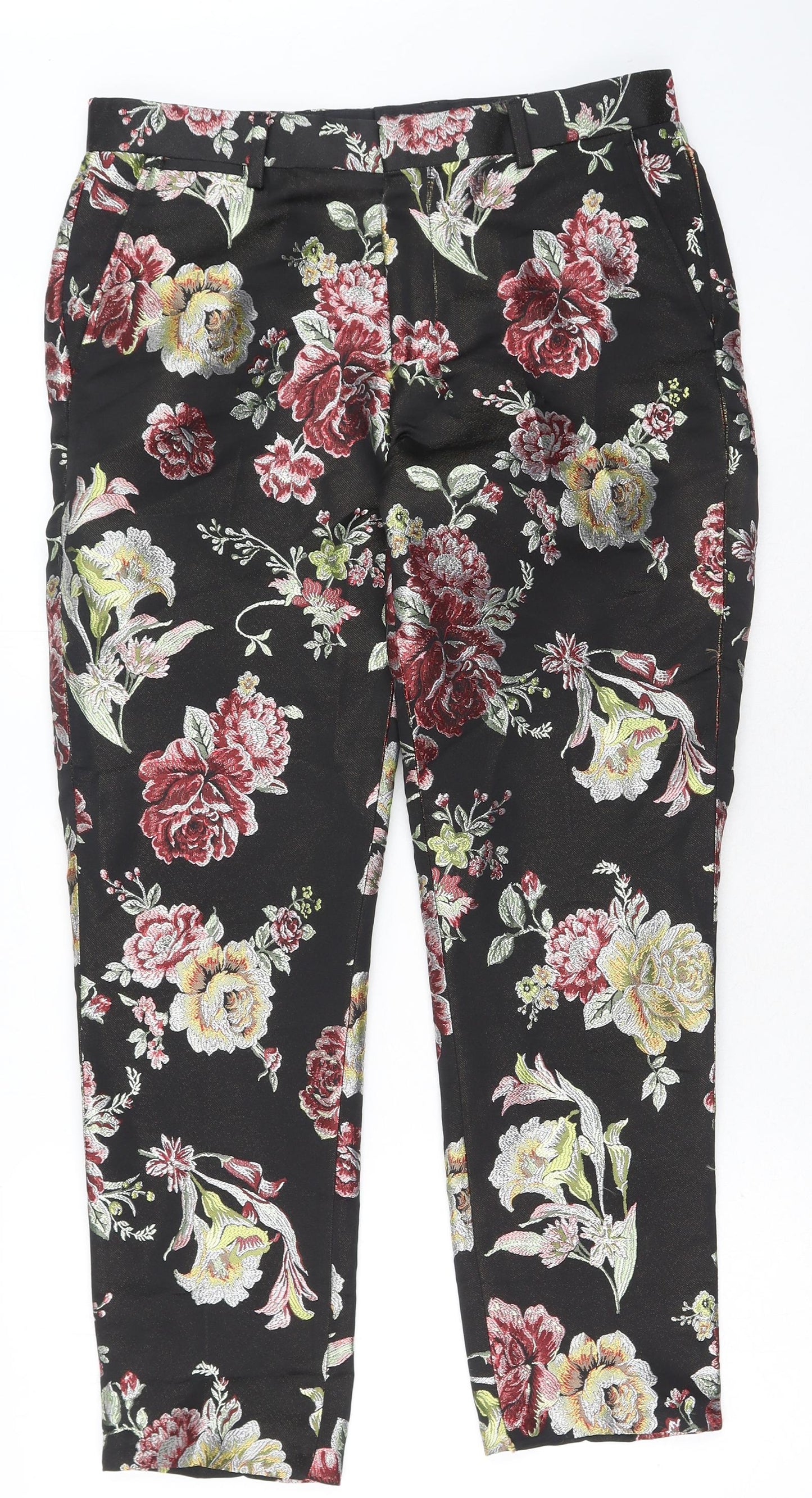 Eight Paw Womens Multicoloured Floral Cotton Trousers Size 32 in Regular Hook & Eye